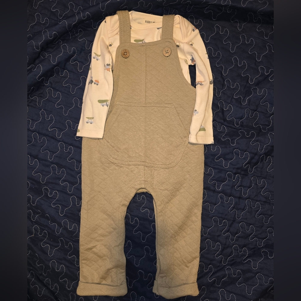 Quilted tan/green Overalls for Kids